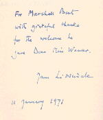 Inscription from Jane Lidderdale to Marshall Best